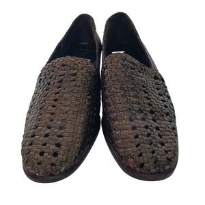Amalfi Woven Leather Loafers Womens Size 7AA Bronze Metallic Block Heel Italy